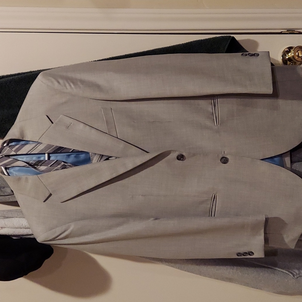 Alan flusser dress jacket/coat silver, blue silk lining